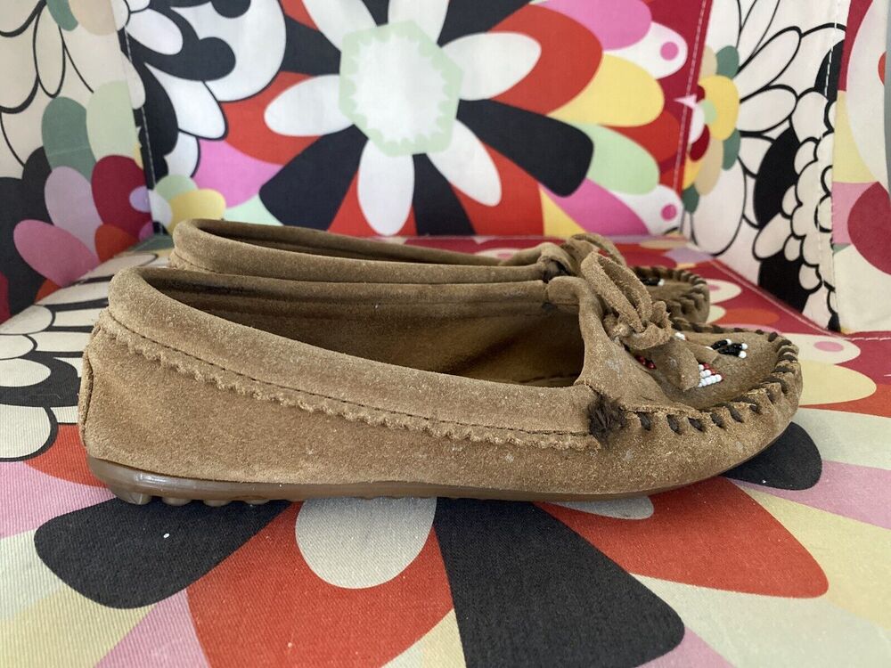 MINNETONKA 2THUNDERBIRD BEAD KILTIE SUEDE Leather MOCCASINS shoes 6
